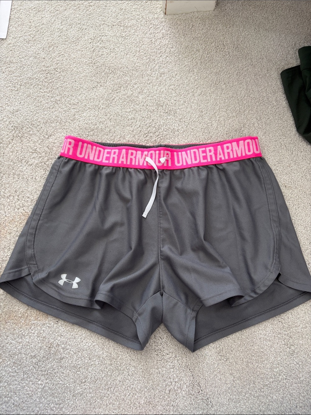 Under Armour Gray Athletic Shorts with Pink Branded Waistband